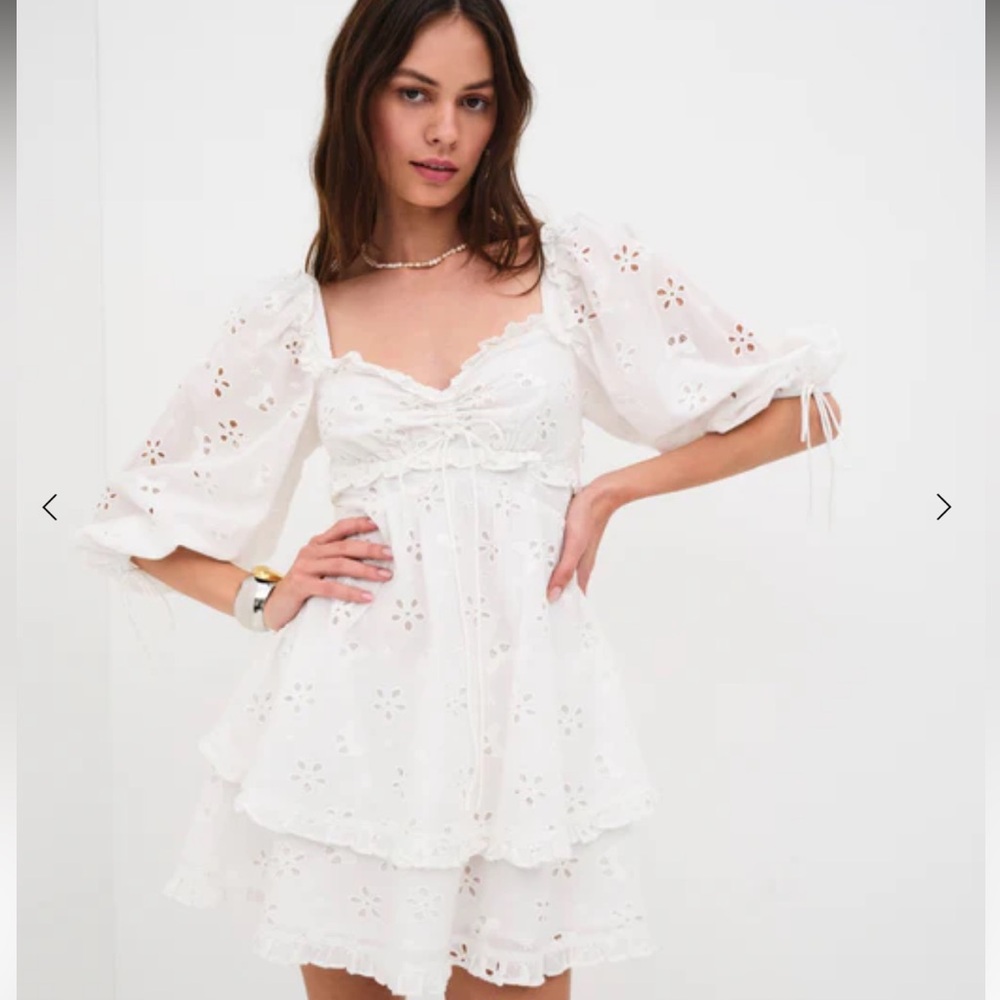 NWT For Love and Lemons White Fletcher Mini Dress XS